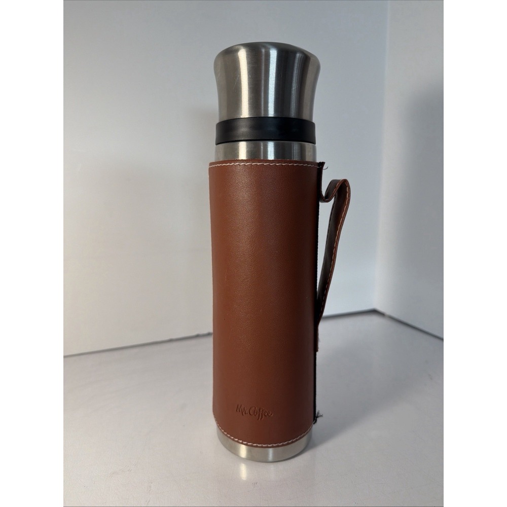 Mr. Coffee Insulated Stainless Steel Thermos/ double-wall insulation/Faux Leathe